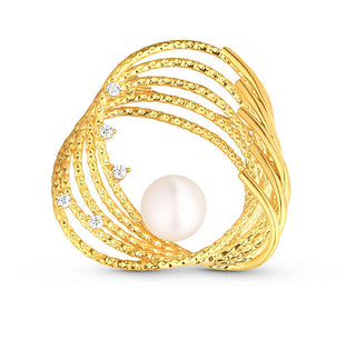 Jwl Luxury Pearls Spilla Di Perle Placcata Oro Con Vera Perla E Zirconi Jl0846