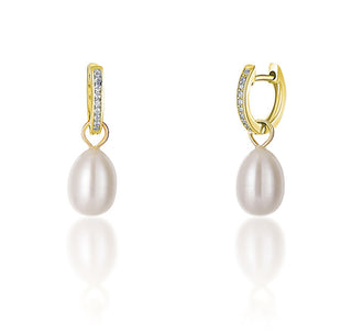 Jwl Luxury Pearls Pendientes chapados en oro estilo duquesa Kate con perla auténtica y circonitas 3 en 1 Jl0686 