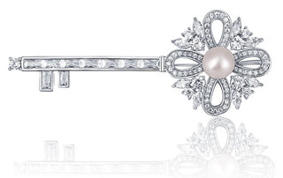 Jwl Luxury Pearls Bellissima Broche Con Perla 2 En 1 En Forma De Llave Jl0663 
