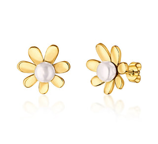 Jwl Luxury Pearls Deliziosi Orecchini Placcati Oro Con Vere Perle Di Fiume Flowers Jl0775