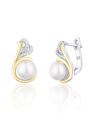 Jwl luxury pearls Silver bicolor Orecchini con real pearls e zircons JL0720