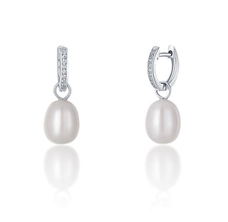 Jwl Luxury Pearls Round Silver Earrings With Real Pearl And Zirconia 3 In 1 Jl0685 By Duchess Kate 