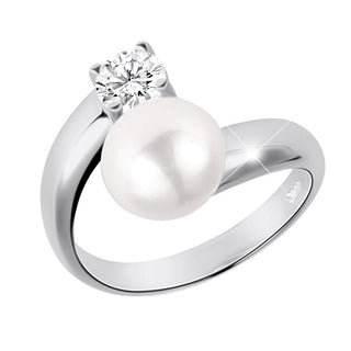 Jwl Luxury Pearls Anello In Argento Con Perla Bianca E Cristallo Trasparente Jl0432
