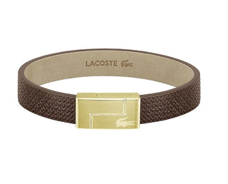Lacoste Brown leather Bracciale Monogram Leather 2040187 - Length: 19 cm