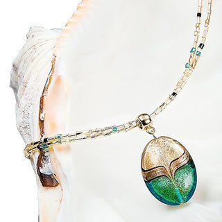 Lampglas Elegante Collana Da Donna Green Sea World Con Perla Lampglas Con Oro 24 Carati E Avventurina Np26
