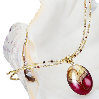 Elegant Red Sea Collana con Lampglas pearl con 24 carat gold NP25