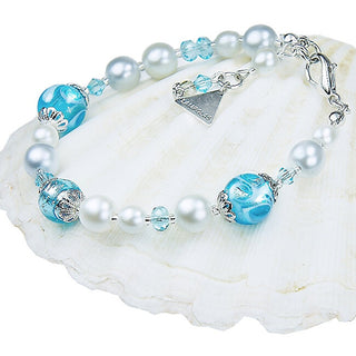 Lampglas Elegante Bracciale In Pizzo Blu Con Perle Lampglas E Argento Puro Bp4