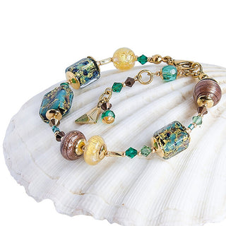 Lampglas Elegante E Favoloso Bracciale A Blocchi Con Oro 24 Carati E Perle Di Vetro Lampone Bcu67