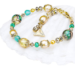 Lampglas Elegante Bracciale Green Sea World Con Perle Lampglas E Oro 24 Carati Bp26