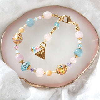 Lampglas Romantic Roots Bracciale con 24kt gold e sterling silver in pearls, rose quartz, calcite e kunzite BP13/M