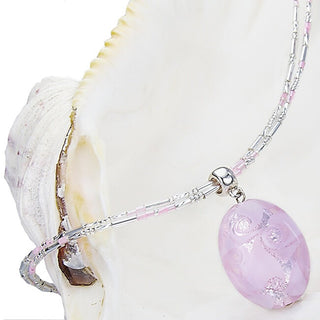 Lampglas Collana Delicata In Pizzo Rosa Con Perle In Vetro Lampone Con Argento Puro Np2