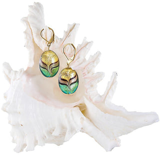Lampglas Eleganti Orecchini Green Sea World Realizzati Con Perle Lampglas E Oro 24 Carati Ep26