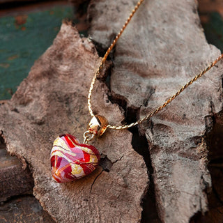 Gold-plated Cherry Heart Collana with 24k gold in Lampglas pearl NLH52/POZ