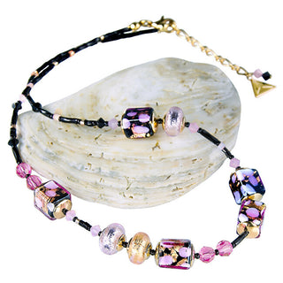 Lampglas Collana Romantica Sakura Cubes Con Oro 24K E Argento Sterling In Perle Lampglas Ncu46