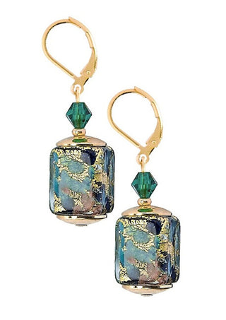 Lampglas Orecchini Abbinati Emerald Oasis Con Oro 24K E Perle Lampglas Ecu68