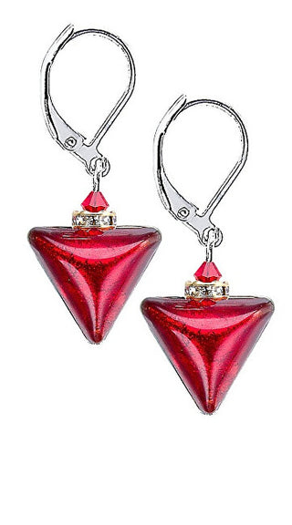 Lampglas Orecchini Seducenti A Triangolo Rosso Con Oro 24 Carati E Perle Di Lampglas Eta4/S