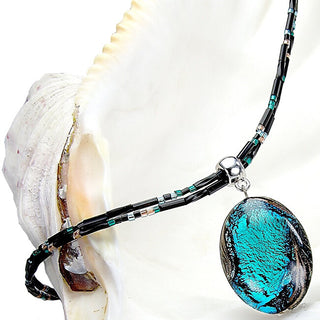 Mysterious Deep Sea Collana con Lampglas pearl con pure silver NP11