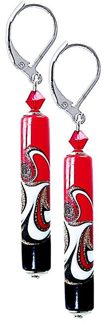 Lampglas Orecchini Passionate Red Black Con L'Esclusiva Perla Lampglas Epr12