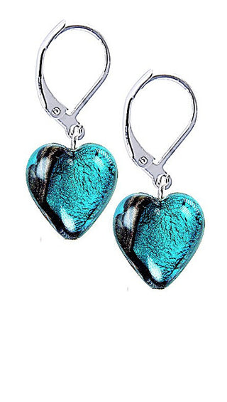 Lampglas Eccezionali Orecchini A Forma Di Cuore Turchese Con Argento Puro E Perle Lampglas Elh5