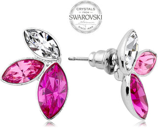 Levien Boucles d'oreilles avec trois cristaux dans des tons de rose Navette 