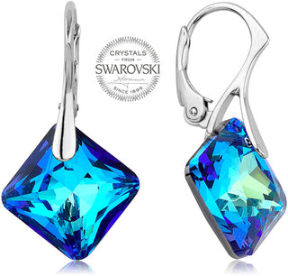 Levien Boucles d'oreilles scintillantes avec cristaux bleus Princesse 