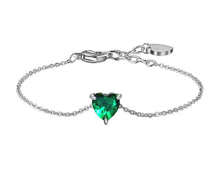 Luca barra Beautiful steel Bracciale with a green heart BK2767