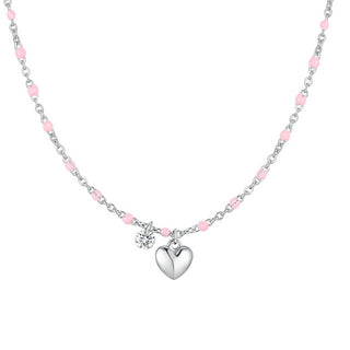 Luca barra Matching steel Collana with pink beads Heart CK2177
