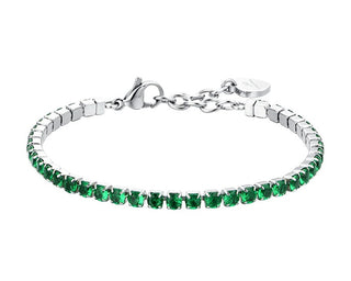 Luca barra Tennis steel Bracciale with green crystals BK2628