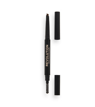Makeup revolution Duo Brow Definer, matita crema per sopracciglia e pennello 2 in 1, Marrone medio, 0,25 g