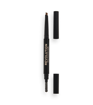 Makeup revolution Duo Brow Definer Pencil, matita in crema per sopracciglia e pennello 2 in 1, Marrone chiaro, 0,25 g