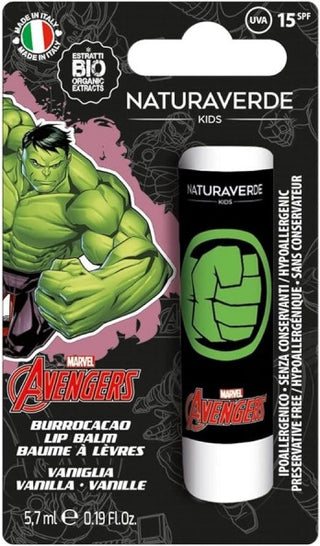 Naturaverde Marvel Avengers - Bálsamo Labial do Hulk com Baunilha e Manteiga de Karité Bio 