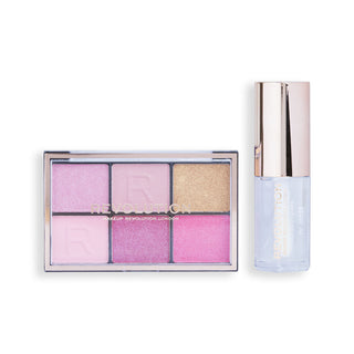 Set Makeup Revolution Mini Soft Glam Heroes: HeartBreaker Reloaded Eyeshadow Palette 6 Shades 42 g *Miniature + Vegan Lip Glaze Pout Bomb 4 ml