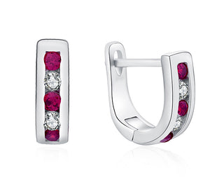 Moiss Elegantes pendientes de plata con circonitas transparentes y fucsia E0000177 
