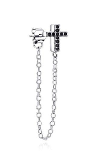 Moiss Single chain Orecchino Cross con black zircons E0004272