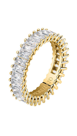 Morellato Anillo brillante chapado en oro con circonitas transparentes talla baguette Savp090 - Circunferencia: 52 Mm 