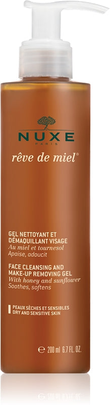 Nuxe Honey Dream Reinigungsgel und Gesichts-Make-up-Entferner für trockene und empfindliche Haut, 200 ml