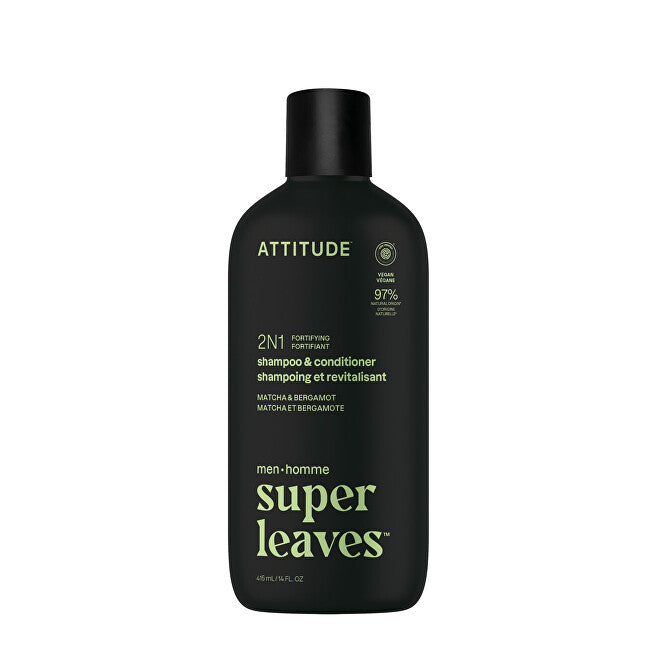 Attitude Shampooing et Après-shampoing fortifiant pour homme 2 en 1 Super Leaves Matcha & Bergamot (Shampooing et Après-shampoing) 415 Ml