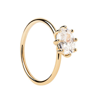 Pdpaola Elegante Bague plaquée or avec zircon transparent Kim Essentials An01-A12 - Circonférence : 54 Mm 
