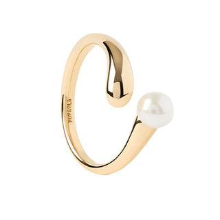 Pdpaola Gold-plated open Anello with freshwater pearl La Perla AN01-E08 - Circuit: 58 mm