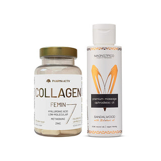 Pharma Activ Collagen Femin 90 Capsule + Olio Da Massaggio Al Sandalo 100 Ml
