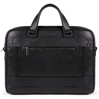 Piquadro, Obidos, Pelle, Valigetta in pelle, Doppia zip, Nero, 40 x 29 x 8 cm, Da uomo