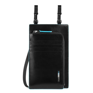 Piquadro, Quadrato blu, Borsa a tracolla in pelle, Nero, 11,5 x 19 x 2 cm, Da uomo