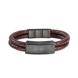 Police Double brown leather Bracciale da uomo PEJGB2009032