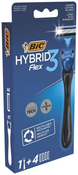 Bic Rasoio Hybrid3 Flex Sistema Manico + 4 Ricambi