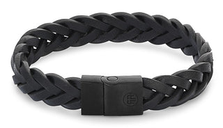Rebel&Rose Bracciale In Pelle Nera Intrecciata Nera Rr-M0026-B - Dimensioni: 20 Cm - L+