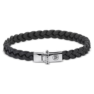 Rebel&Rose Bracciale In Pelle Nera Intrecciata Piccola Nera Grezza Rr-L0170-S - Lunghezza: 19 Cm