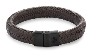 Rebel&rose Herringbone Brown Black Leather Bracciale RR-M0023-B - Dimension: 15 cm - XS