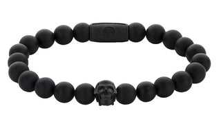 Rebel&Rose Bracciale Con Perline Nere Opache A Forma Di Teschio Rr-Sk004-B - Dimensioni: 20 Cm - L+