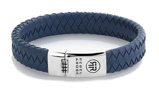 Rebel&Rose Bracciale Intrecciato In Pelle Blu 925 Piatto Rr-L0151-S - Dimensioni: 19 Cm - L