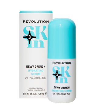 Revolution skincare Dewy Drench, acido ialuronico 2%, siero idratante, per viso, 30 ml
